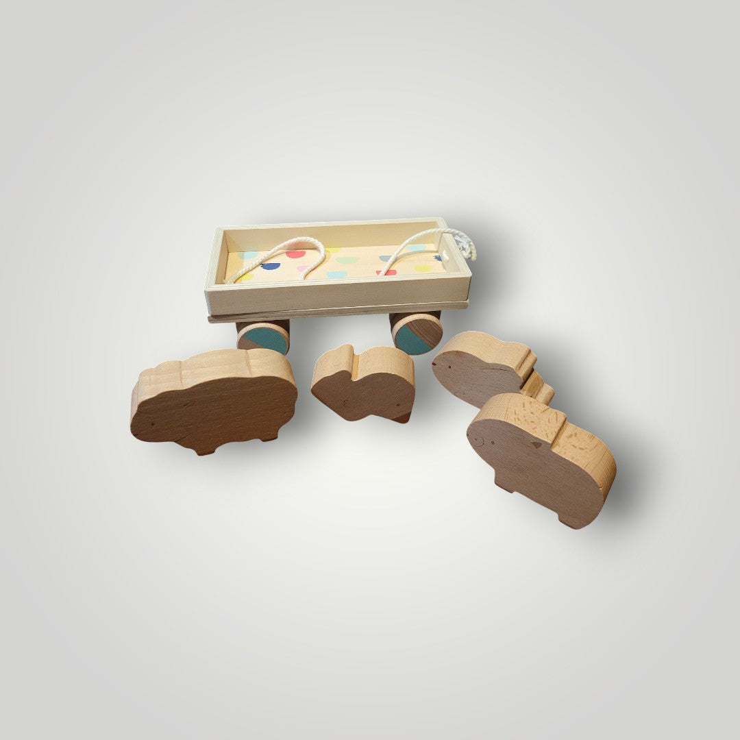 Wooden Toys - Panda Crate Animal Puzzle & Pull Wagon