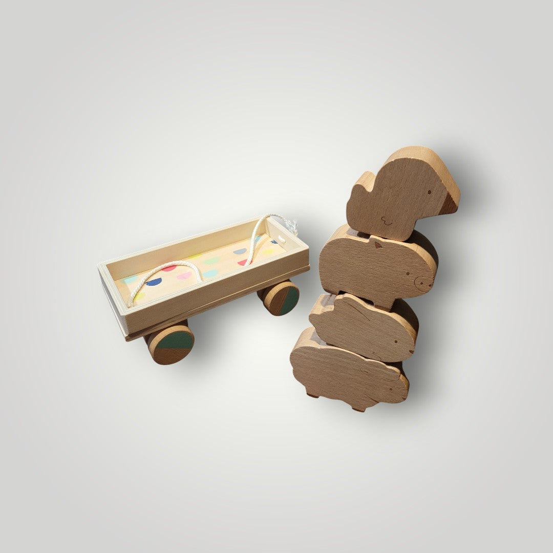Wooden Toys - Panda Crate Animal Puzzle & Pull Wagon